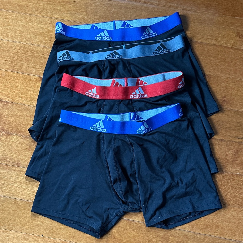 Adidas Men's Climalite Boxer Briefs Size Medium with Blue,Gray & Red Waistbands